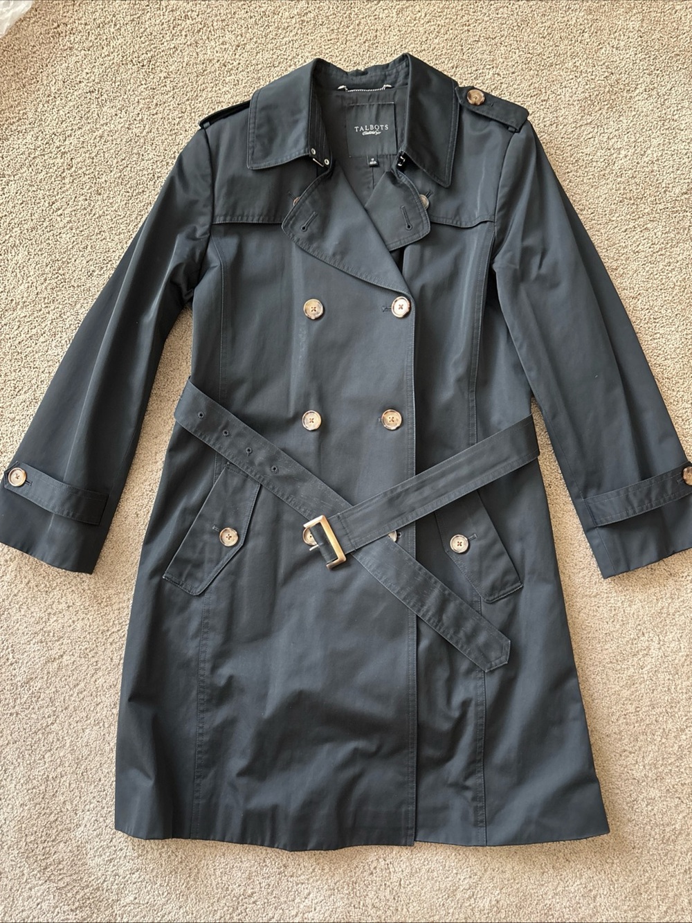 Talbots Black Classic Double-Breasted Trench with Belt